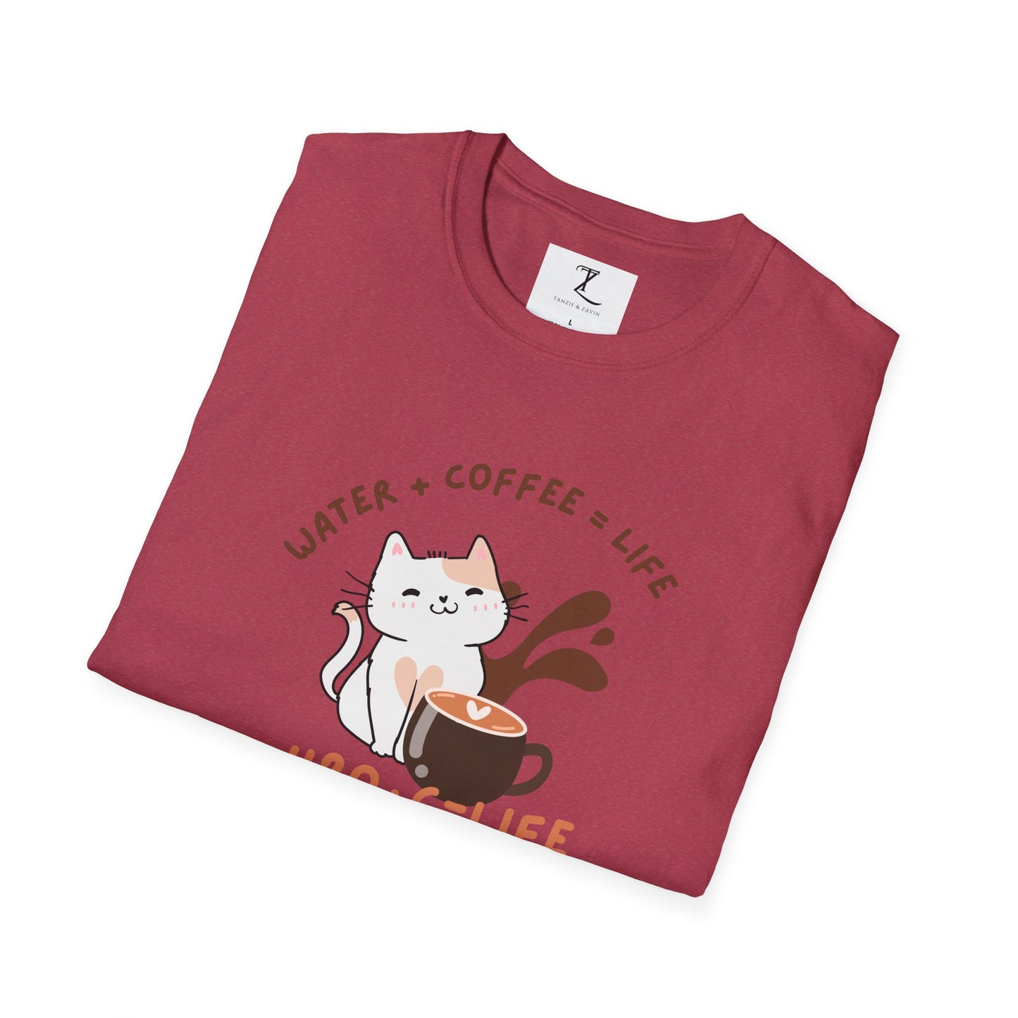 Funny Cat Coffee Lover T-Shirt | H2O + C = Life