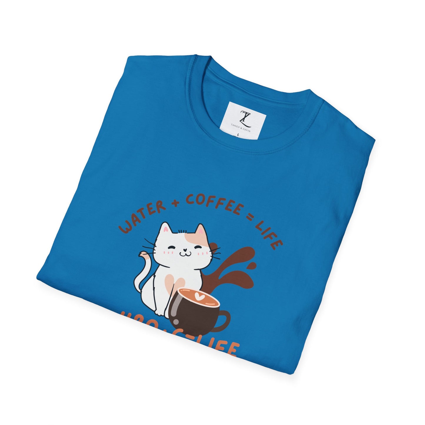 Funny Cat Coffee Lover T-Shirt | H2O + C = Life