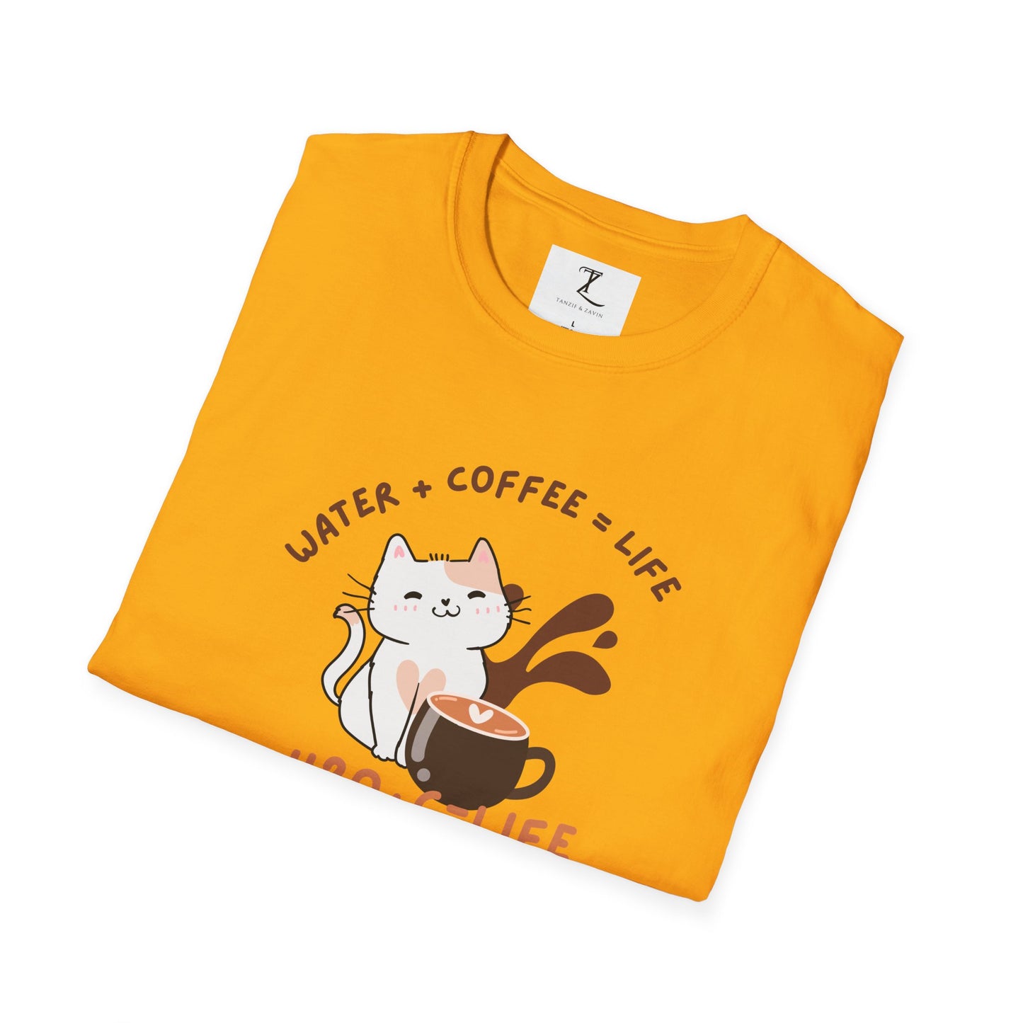 Funny Cat Coffee Lover T-Shirt | H2O + C = Life