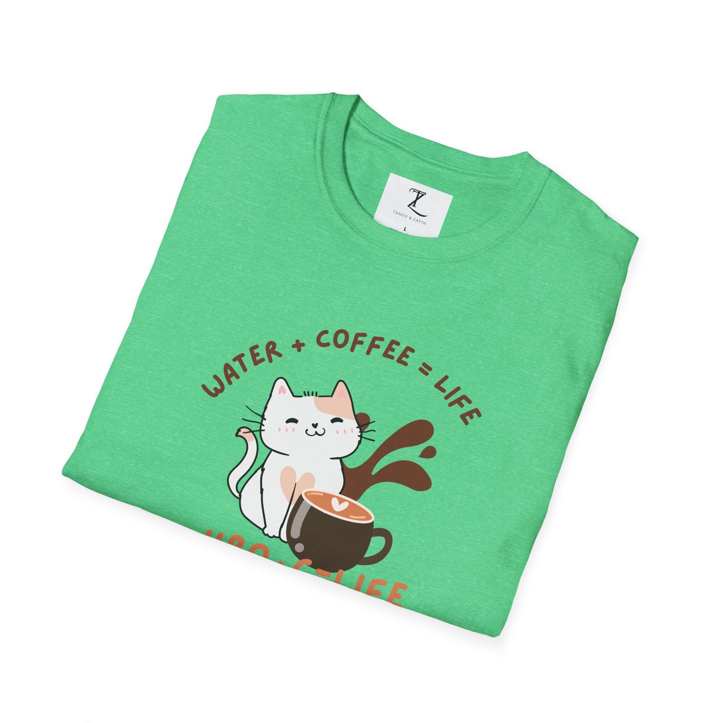 Funny Cat Coffee Lover T-Shirt | H2O + C = Life