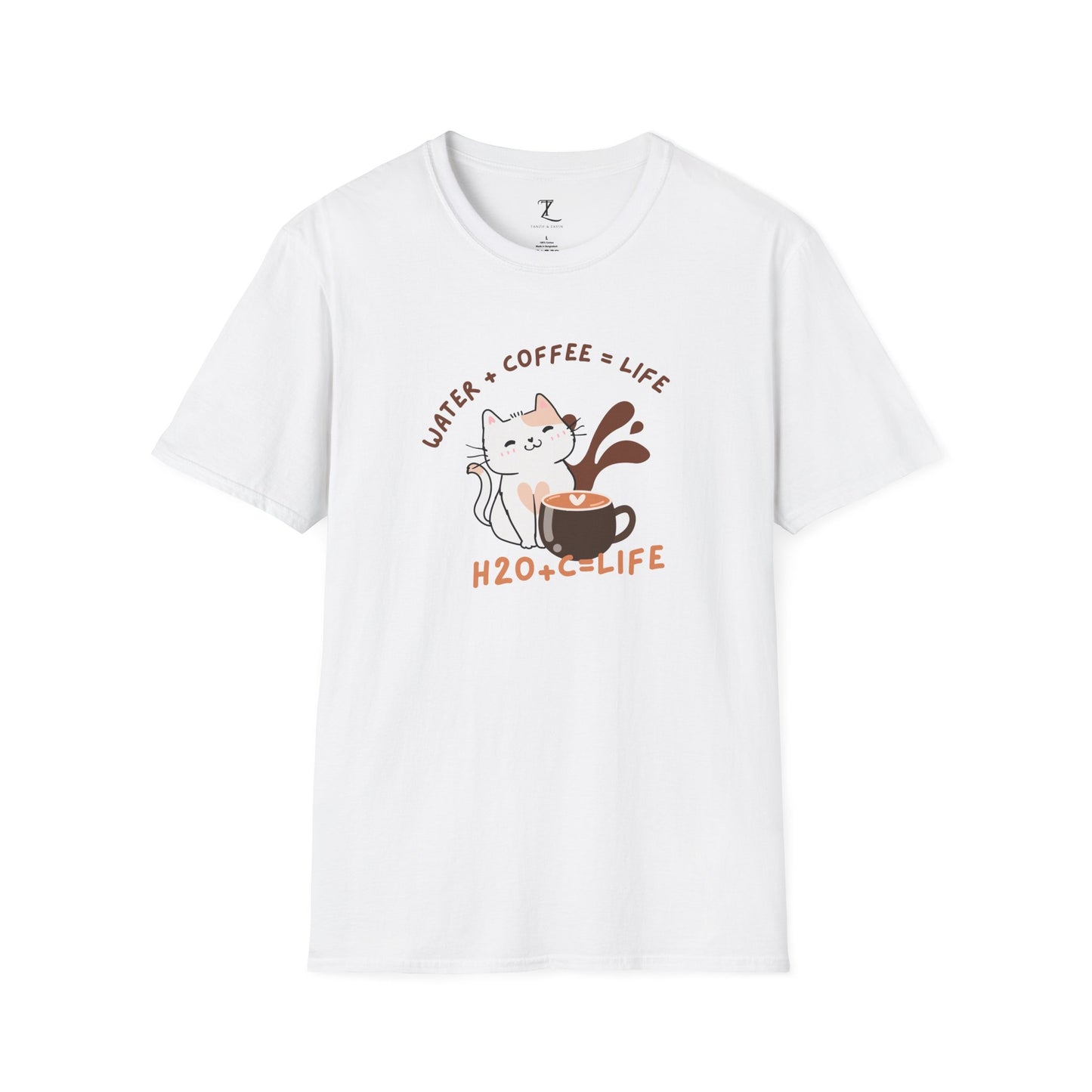 Funny Cat Coffee Lover T-Shirt | H2O + C = Life