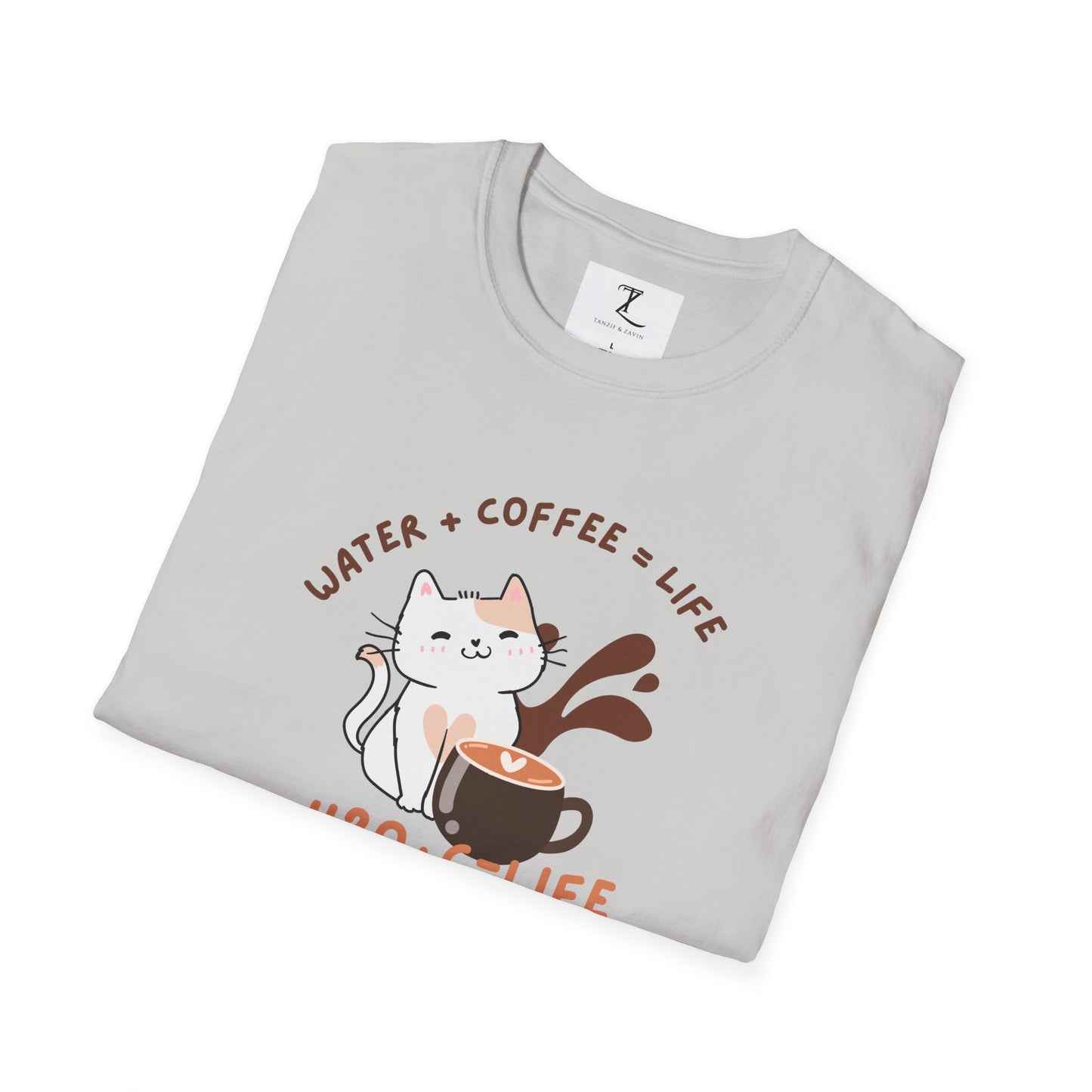 Funny Cat Coffee Lover T-Shirt | H2O + C = Life