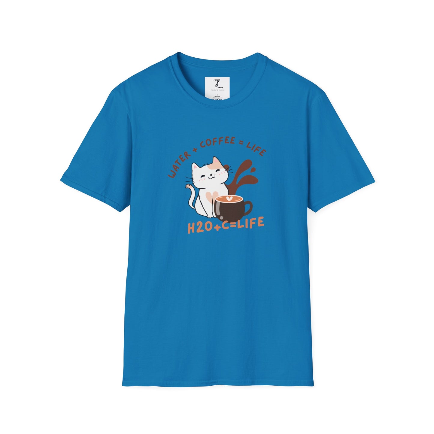 Funny Cat Coffee Lover T-Shirt | H2O + C = Life