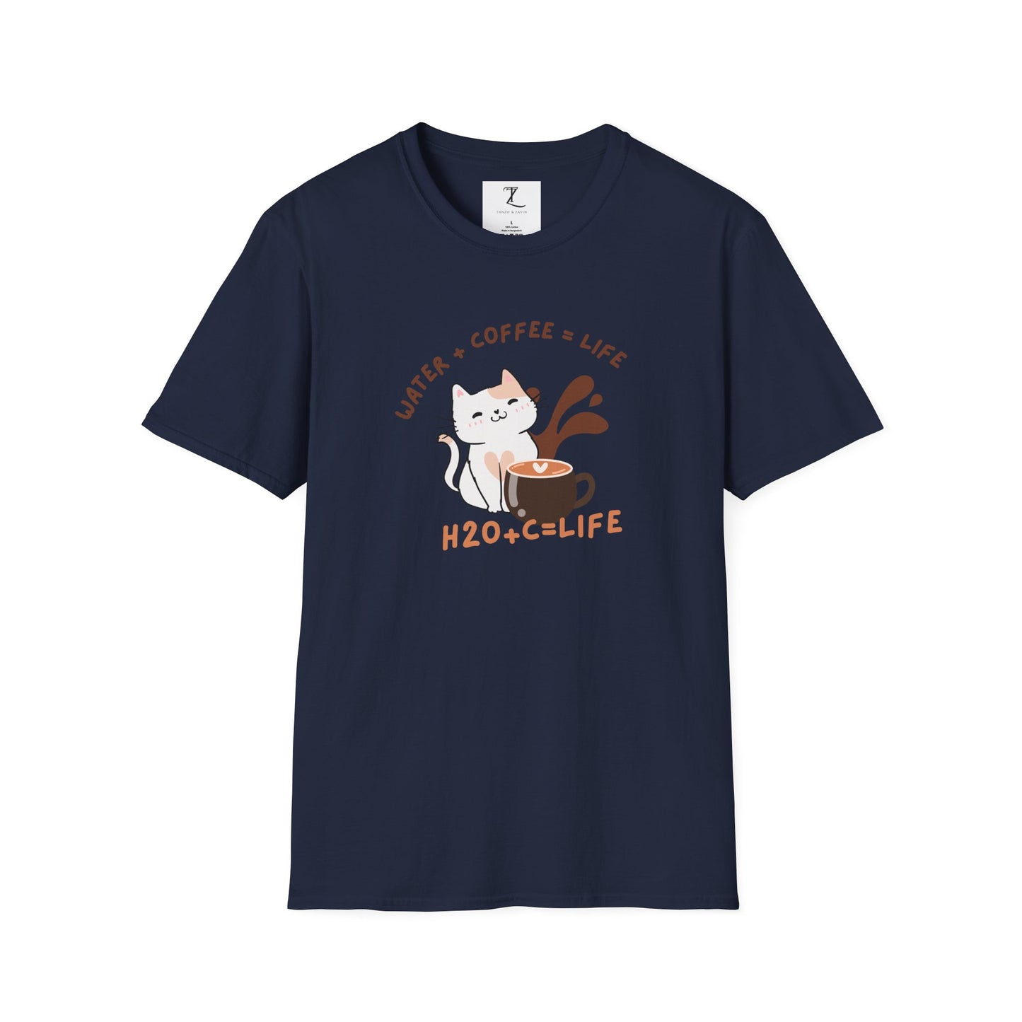 Funny Cat Coffee Lover T-Shirt | H2O + C = Life