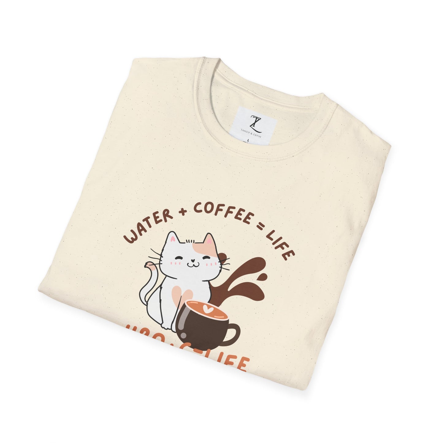 Funny Cat Coffee Lover T-Shirt | H2O + C = Life