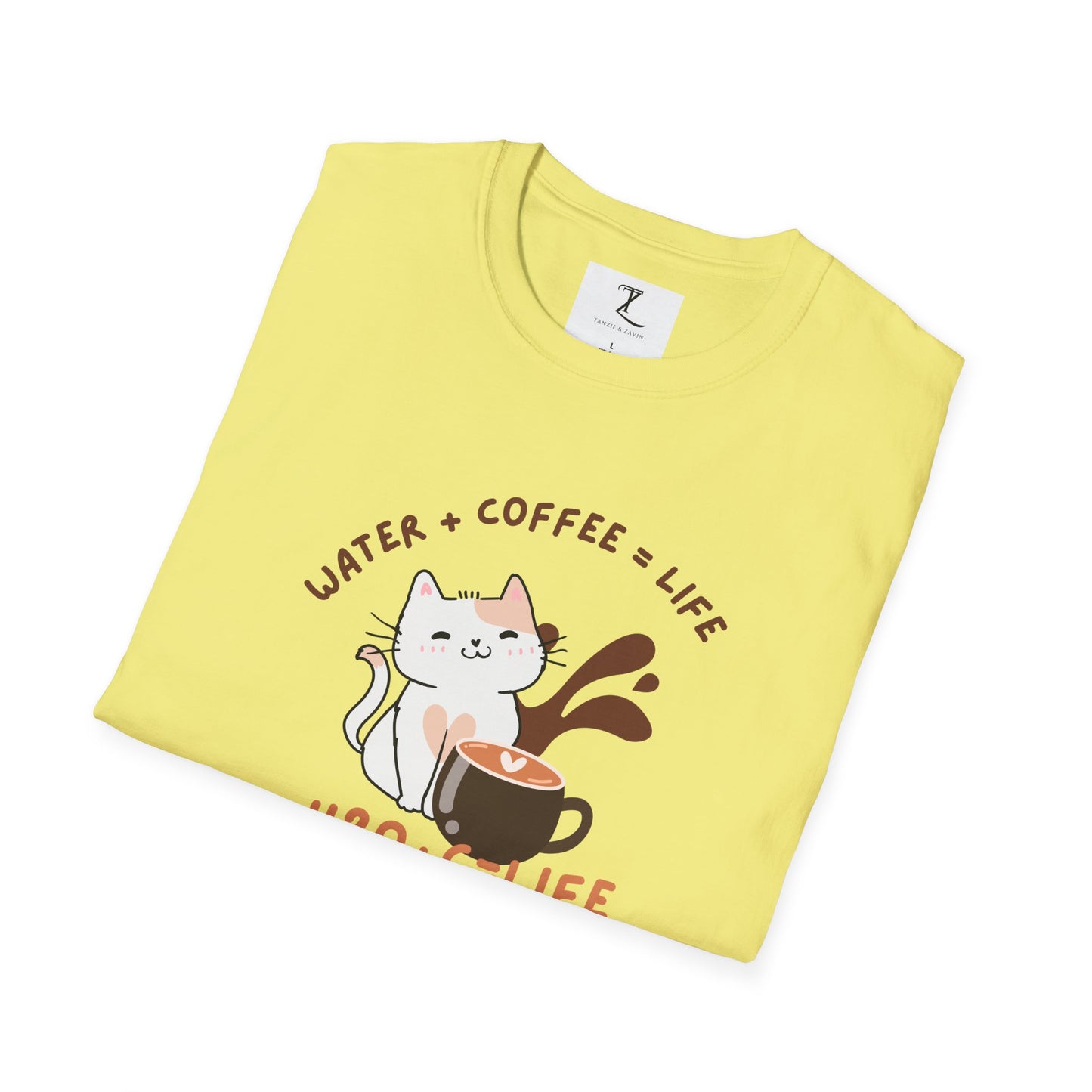 Funny Cat Coffee Lover T-Shirt | H2O + C = Life