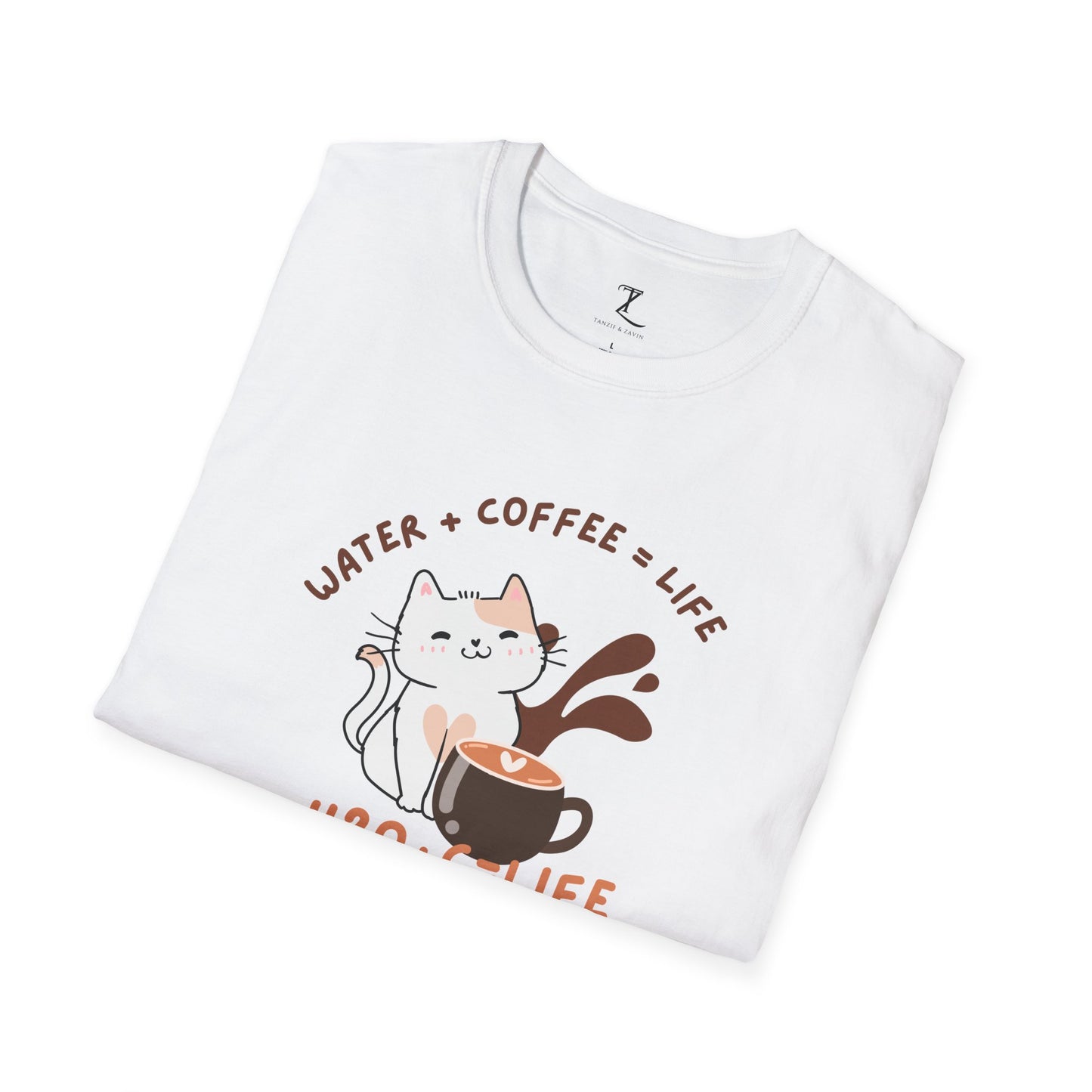 Funny Cat Coffee Lover T-Shirt | H2O + C = Life