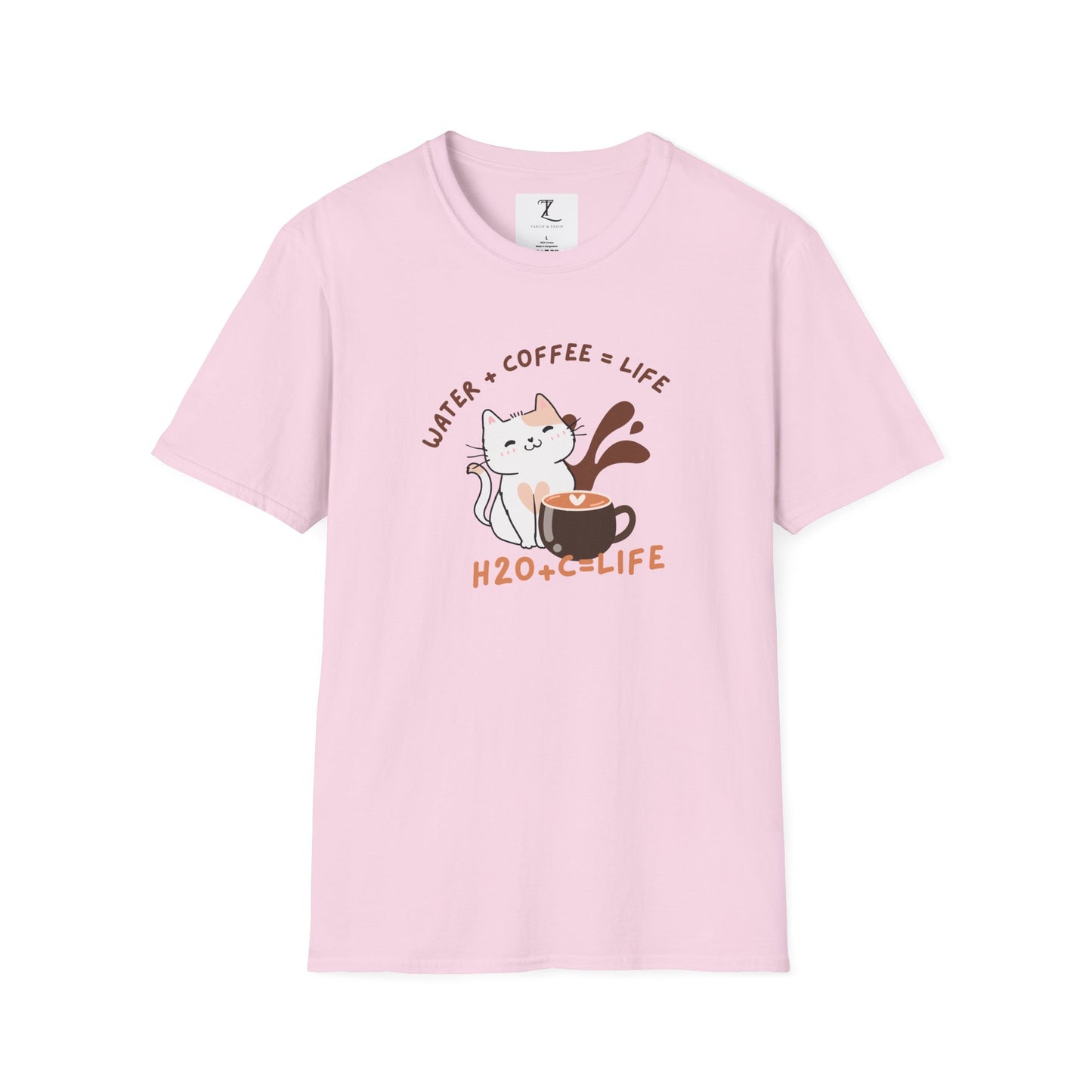 Funny Cat Coffee Lover T-Shirt | H2O + C = Life