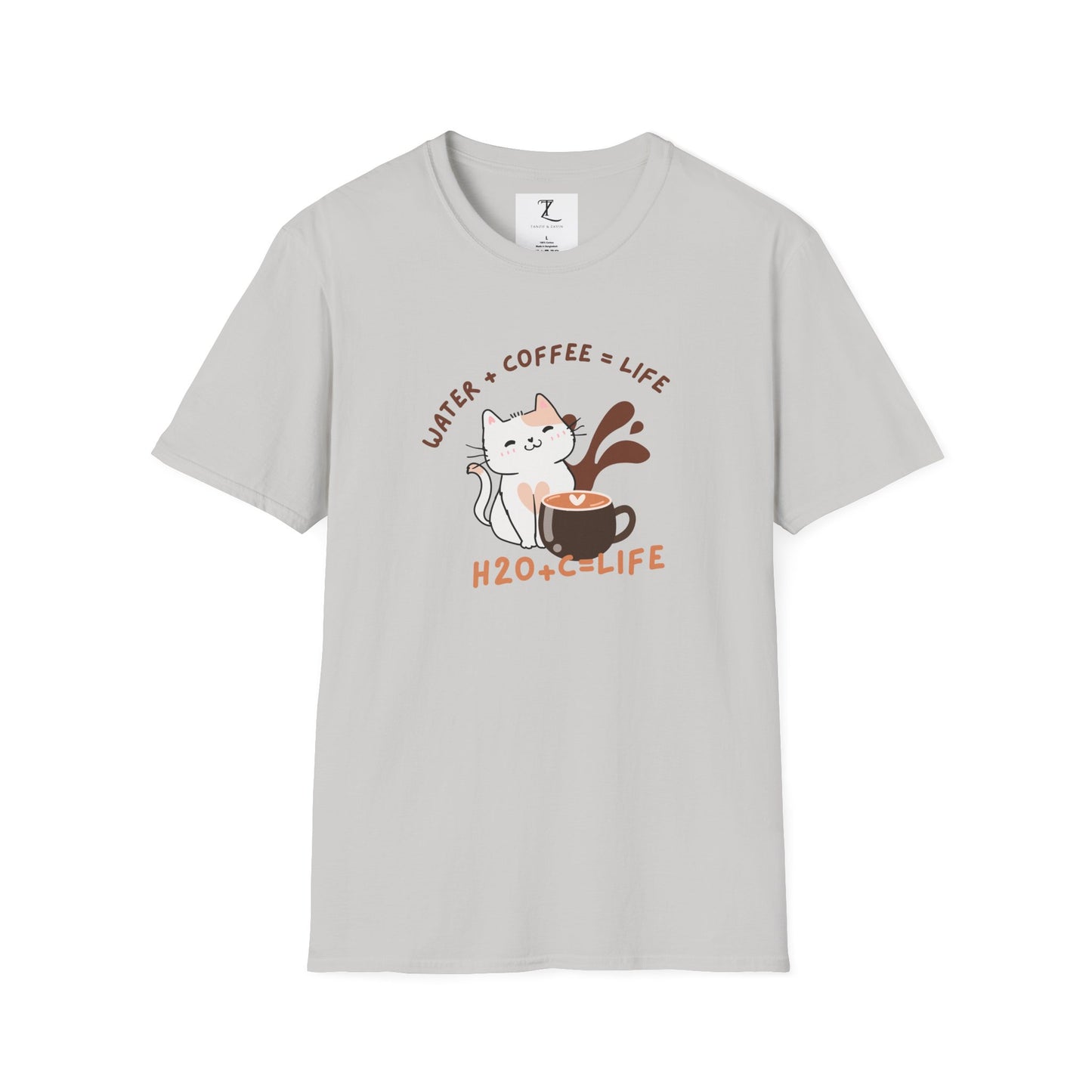 Funny Cat Coffee Lover T-Shirt | H2O + C = Life